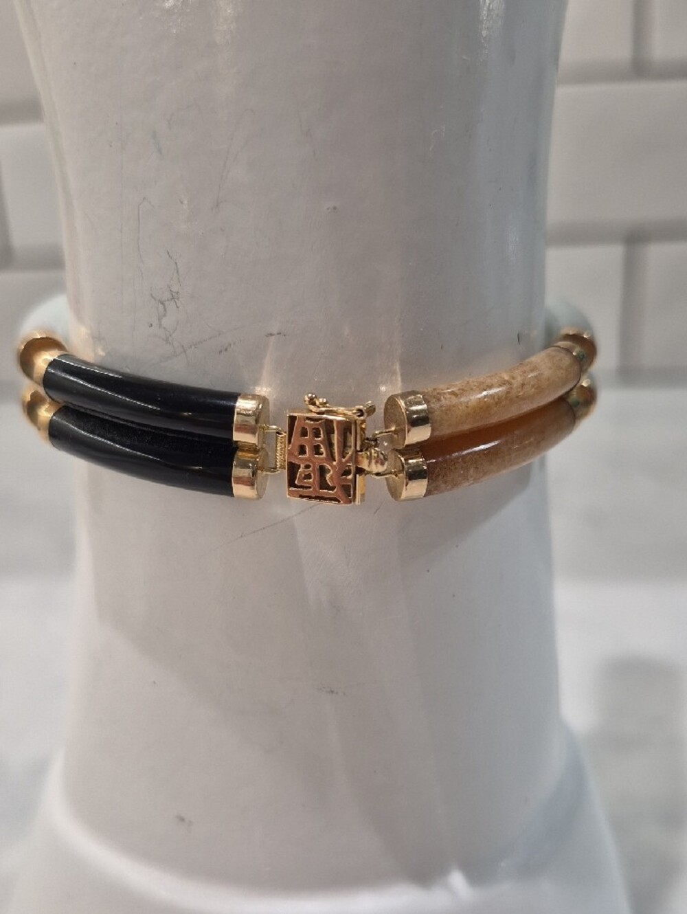 14k Jade and Jadeite  Bracelet